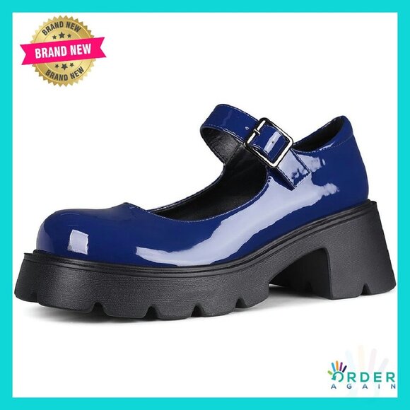 Shoes - Platform Mary Janes Chunky Heel Ankle Strap Round Toe Dress Shoes Uniform Pumps